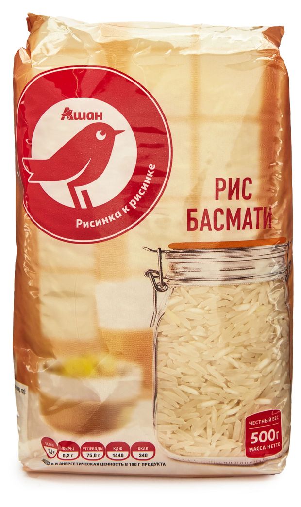 Рис белый АШАН Красная птица Басмати Пакистан, 500 г