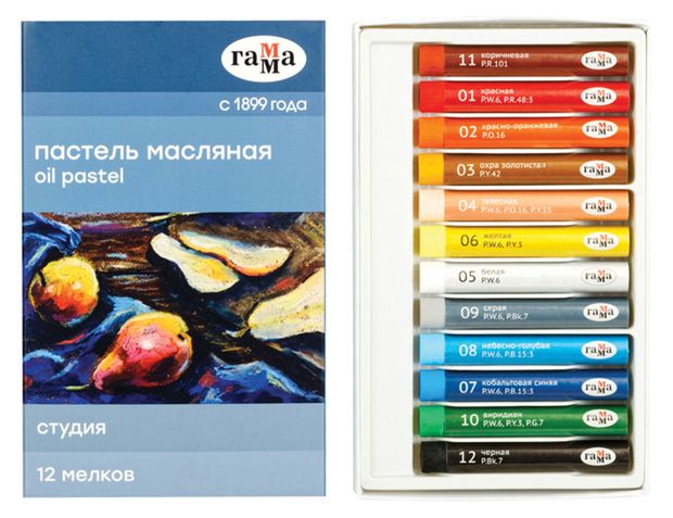 Пастель масляная Гамма Студия, 12 цветов