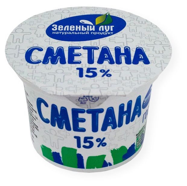Сметана Зеленый луг 15% БЗМЖ, 180 г