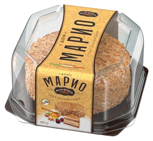 Торт бисквитный медово-карамельный Фили-Бейкер Дон Марио с шоколадным кремом черносливом и сгущенкой охлажденный, 600 г