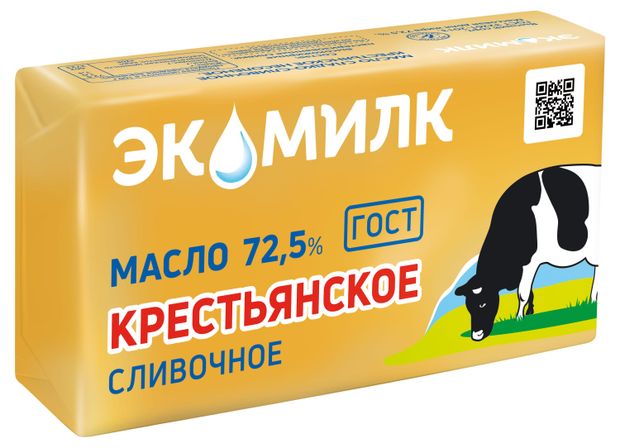 Масло сладкосливочное Экомилк Крестьянское несоленое 72,5%, 160 г