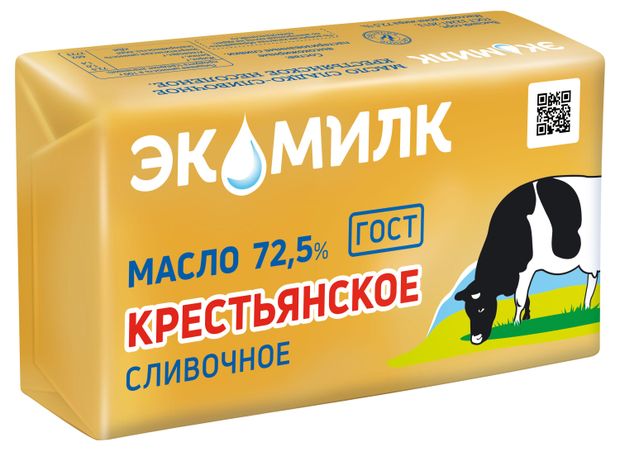 фото Масло сливочное экомилк крестьянское 72,5%, 330 г