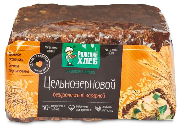 Хлеб и выпечка  Ашан Хлеб ржано-пшеничный Рижский хлеб цельнозерновой заварной бездрожжевой без сахара половинка нарезка, 300 г