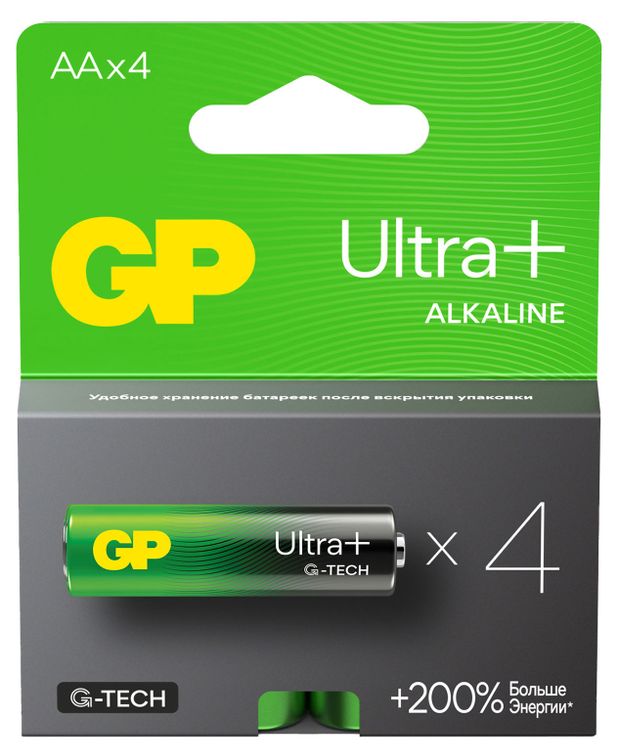 Батарейка GP Ultra Plus алкалиновая LR6 АА 4 шт 199₽