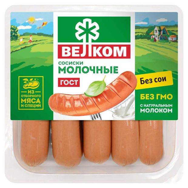 Сосиски ВЕЛКОМ Молочные 450 г 350₽