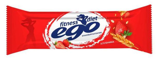 Чипсы, снеки, сухофрукты  Ашан Батончик злаковый Ego fitness Клубника с витаминами и железом, 27 г