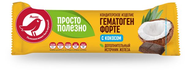 Гематоген АШАН Красная птица с кокосом 40 г 22₽