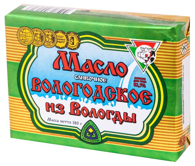 Молочные продукты, яйца  Ашан Масло сливочное Из Вологды Вологодское 82,5%, 180 г