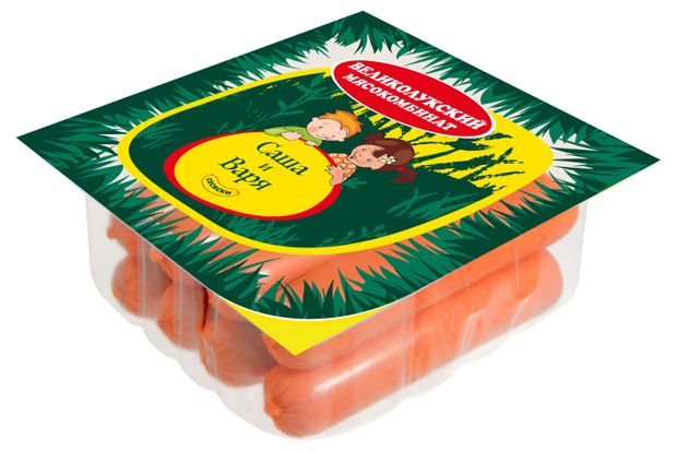 Сосиски вареные Великолукский мясокомбинат Саша и Варя из свинины и индейки, 330 г