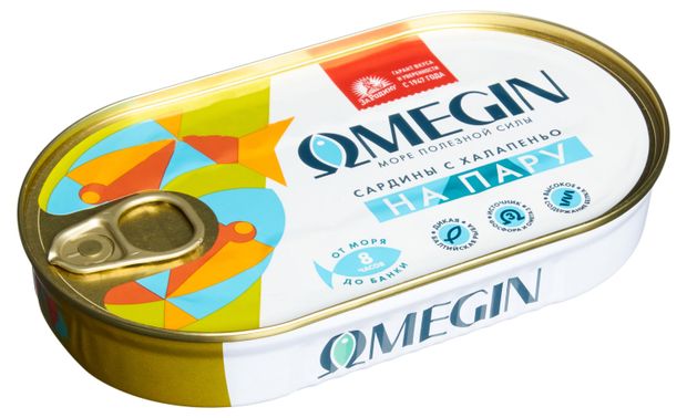 Сардины За Родину Omegin бланшированные, с халапеньо, 175 г