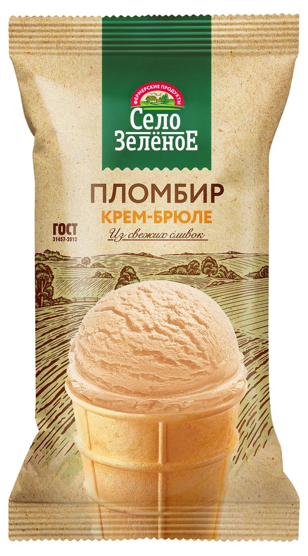 Мороженое пломбир Село Зеленое крем-брюле в вафельном стаканчике 15% БЗМЖ, 90 г