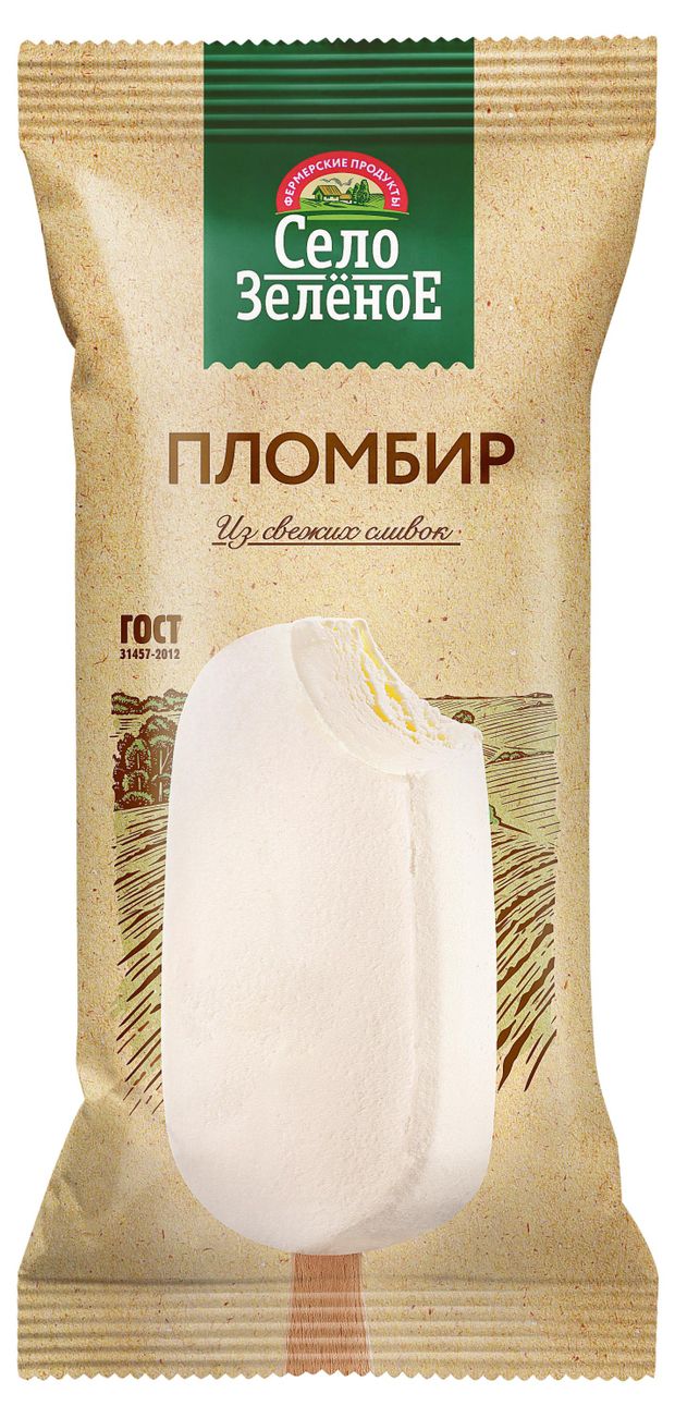 Мороженое пломбир Село Зеленое эскимо ваниль 15% БЗМЖ, 70 г