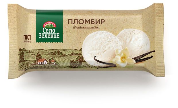 Мороженое пломбир Село Зеленое ваниль 15% БЗМЖ, 200 г