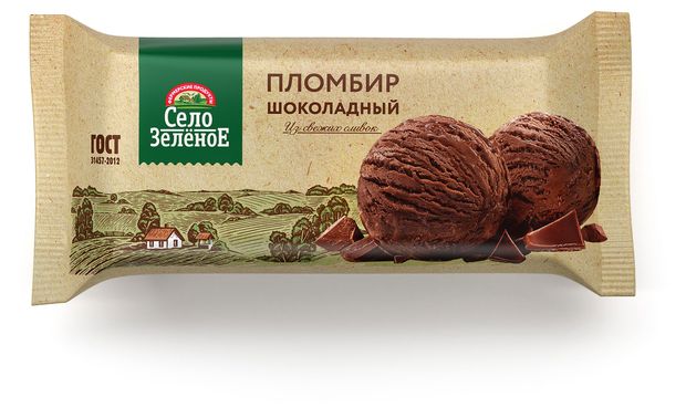 Мороженое пломбир Село Зеленое шоколад 15% БЗМЖ, 200 г