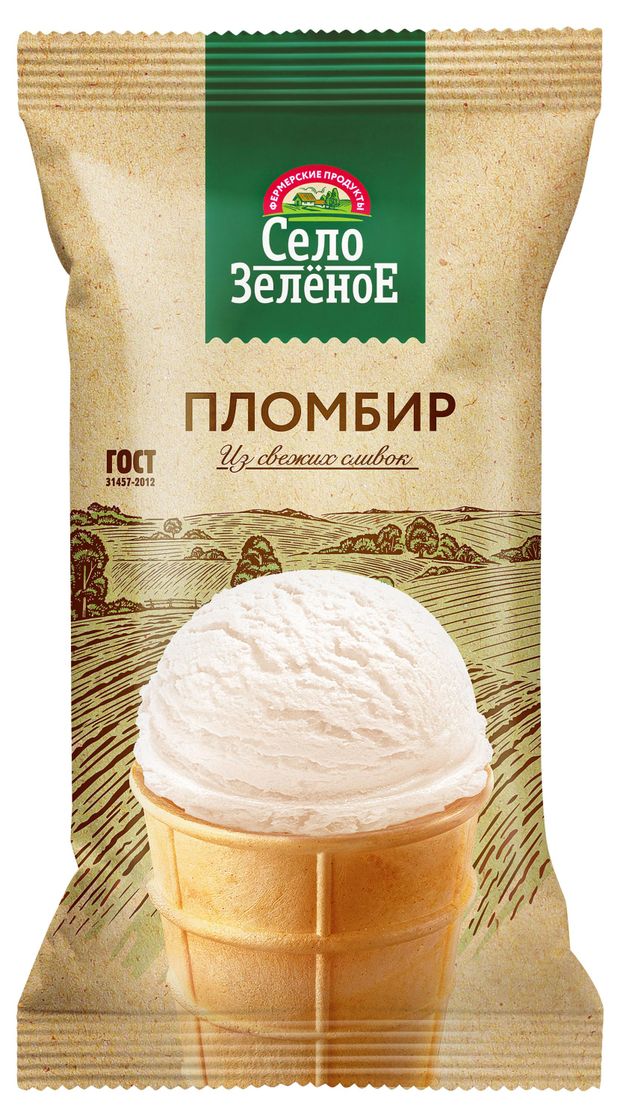 Мороженое пломбир Село Зеленое ванильное в вафельном стаканчике 15% БЗМЖ, 90 г
