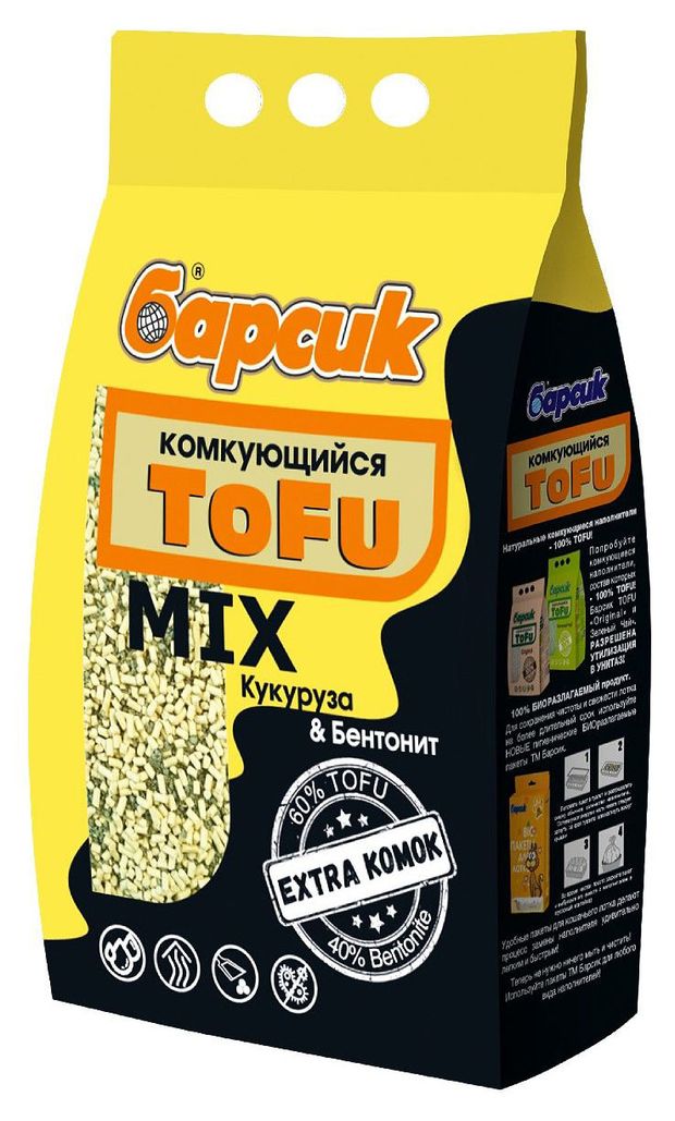 Наполнитель для кошачьего туалета 1 Tofy Кукуруза & Бентонит, 4,54 л