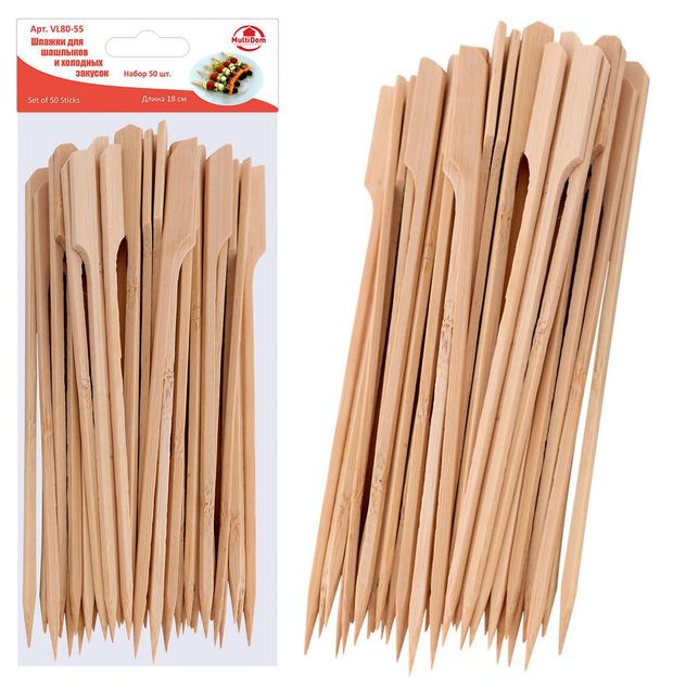 Шпажки для шашлыка и холодных закусок Мультидом 18 см, 50 шт