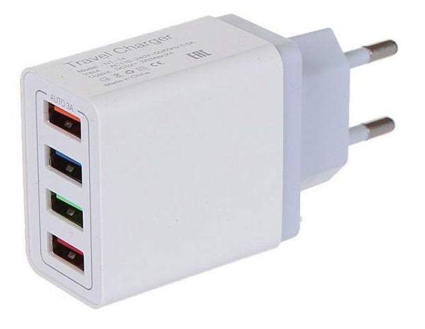 Электроника  Ашан Сетевое зарядное устройство mObility NT-14 4xUSB 3A белое
