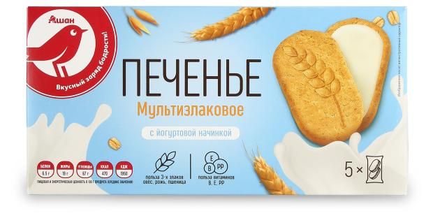 Печенье АШАН Красная птица мультизлаковое с начинкой, 283 г