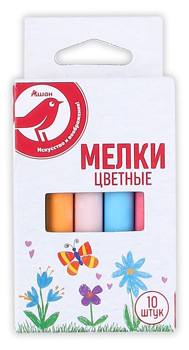 Мелки школьные АШАН Красная птица цветные круглые 10 шт 53₽