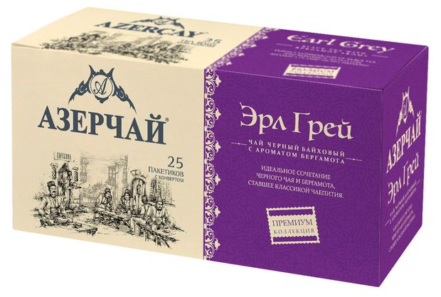 Чай черный АЗЕРЧАЙ Эрл грей Premium collection, 25х1,8 г