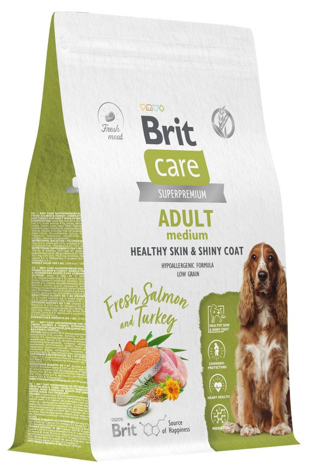 фото Корм сухой для собак brit care dog adult m healthy skin&amp;shiny coat индейка лосось, 3 кг