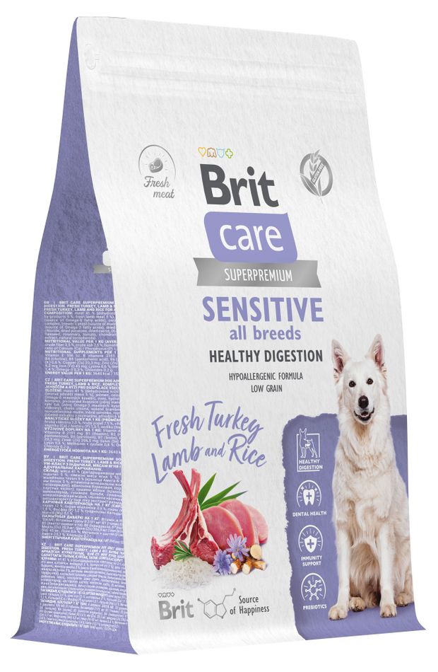 фото Сухой корм для собак brit care dog adult sensitive healthy digestion индейка ягненок рис, 3 кг