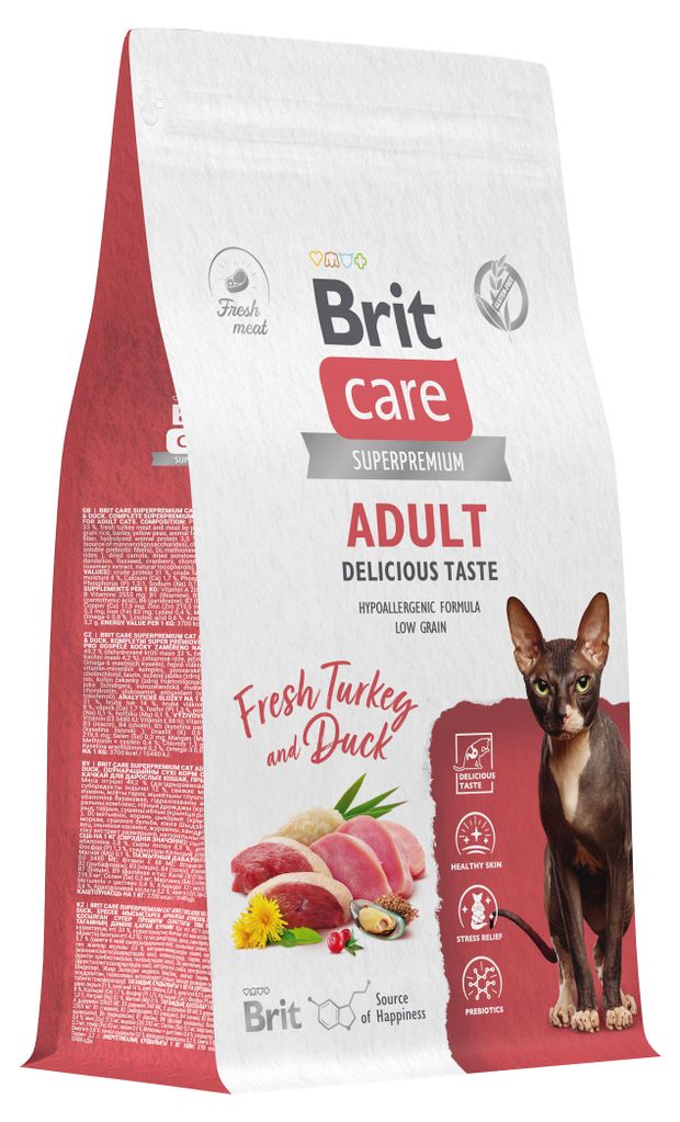 фото Корм сухой для кошек brit care cat adult delicious taste индейка утка, 1,5 кг