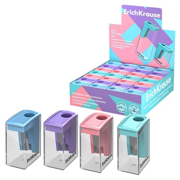 Точилка ErichKrause City Mini Pastel с контейнером