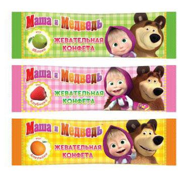 Конфета жевательная Маша и медведь ассорти вкусов, 11 г