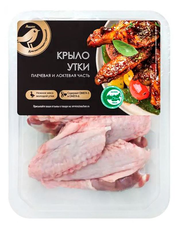 Птица, мясо Крылышки утки АШАН Золотая птица в маринаде, 900 г