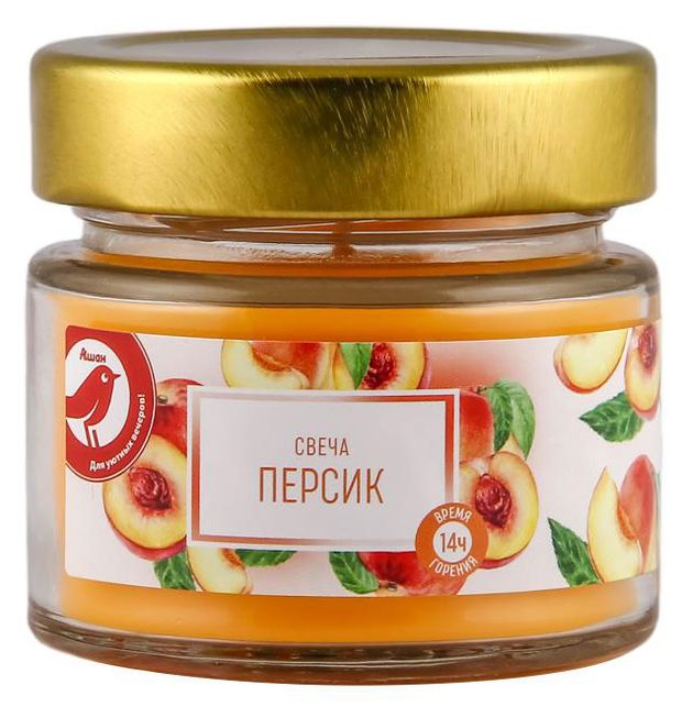 Свеча АШАН Красная птица с ароматом персика в банке, 14 ч