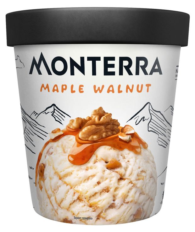 Мороженое сливочное Monterra Пломбир с кленовым сиропом и кусочками карамелизованных грецких орехов, 480 мл