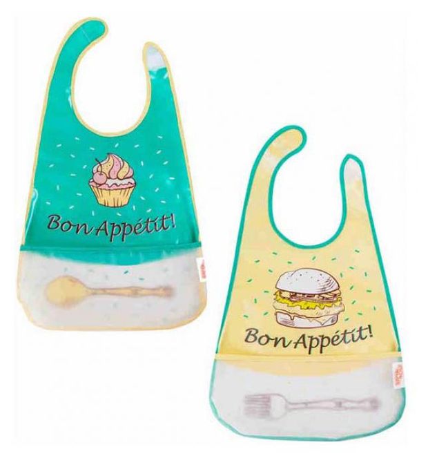 Слюнявчик детский Пома клеенчатый на липучке с карманом, 1 шт