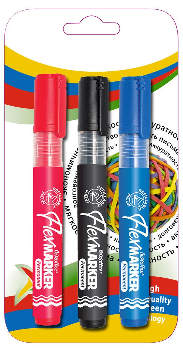 Набор перманентных маркеров FLEXOFFICE 1,5 мм, 3 шт