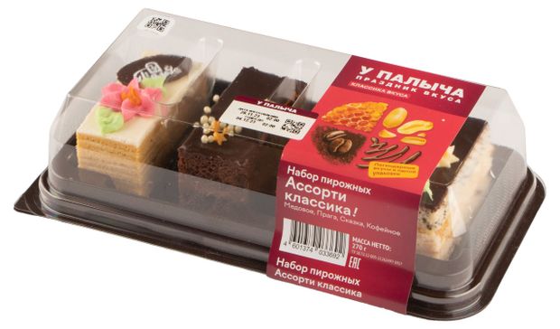 Пирожные У Палыча Ассорти классика (Медовое, Прага, Сказка, Кофейное) охлажденные набор 4 шт, 270 г
