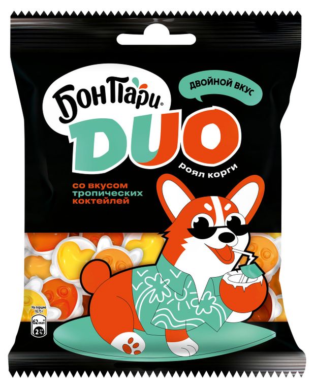 Мармелад жевательный Бон Пари DUO роял корги со вкусом тропических коктейлей, 100 г