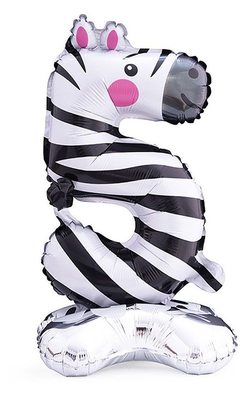 Цифра фольгированная Веселая затея 5 Зебра на подставке, 56 см