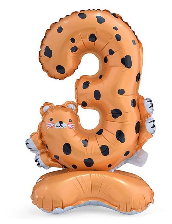 Цифра фольгированная Веселая затея 3 Леопард на подставке, 56 см