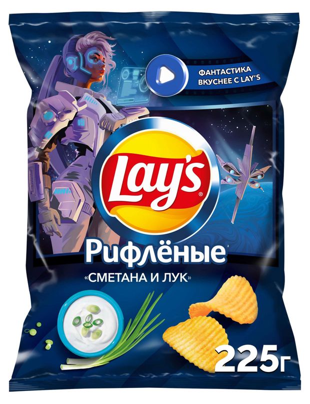 Чипсы, снеки, сухофрукты  Ашан Чипсы картофельные Lay's со вкусом сметаны и лука, 225 г