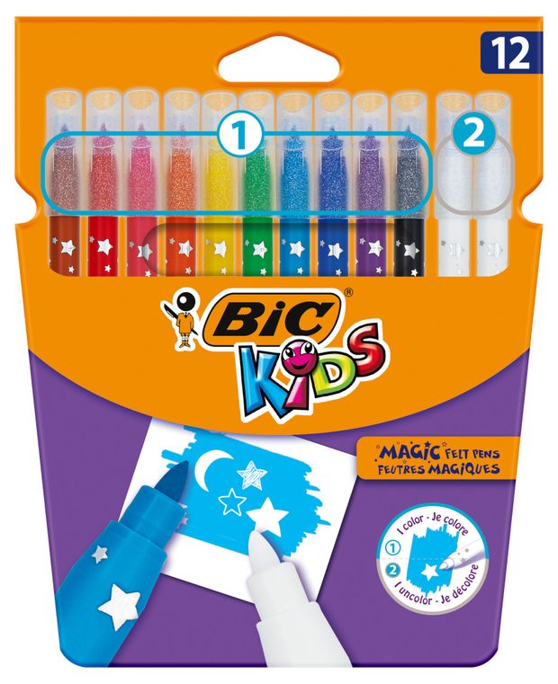 фото Фломастеры цветные bic kids волшебные, 12 шт
