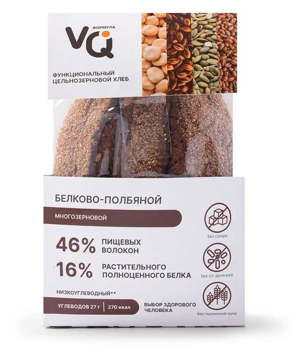 Хлеб белково-полбяной VQ формула Многозерновой без сахара нарезка, 290 г