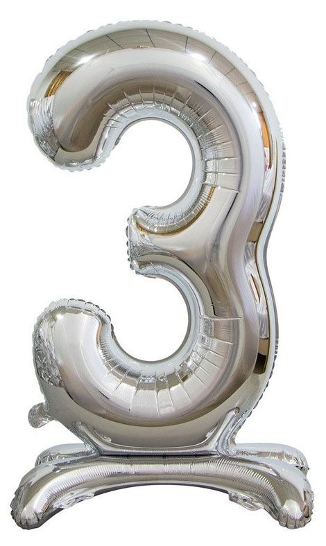 Цифра фольгированная Веселая затея 3 серебрянная на подставке 76 см 190₽