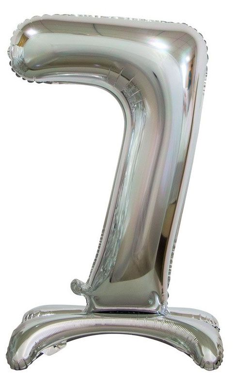 Цифра фольгированная Веселая затея 7 серебрянная на подставке 76 см 200₽
