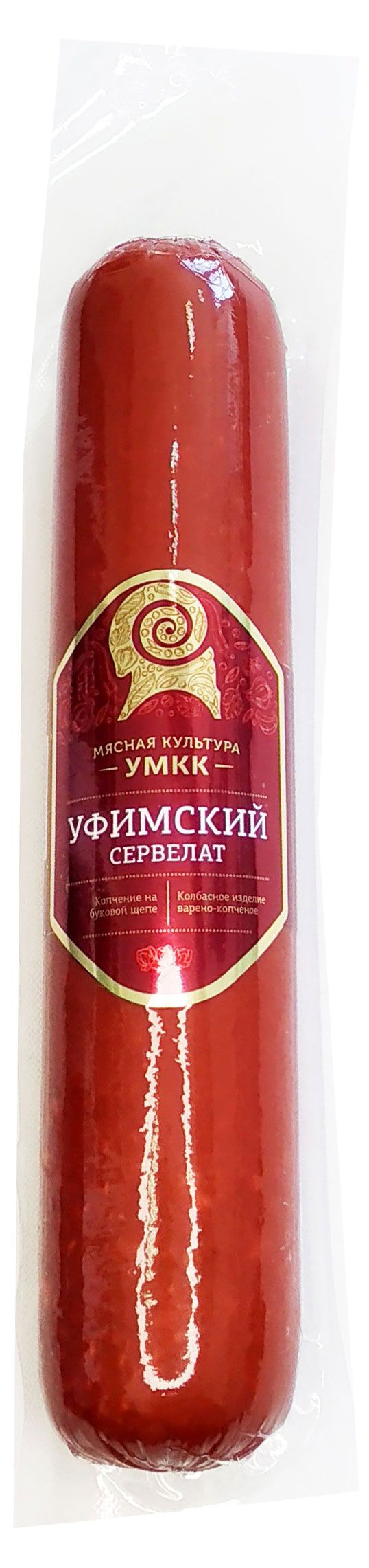 Колбаса варено-копченая УМКК Мясная культура Сервелат Уфимский на буковой щепе, 400 г