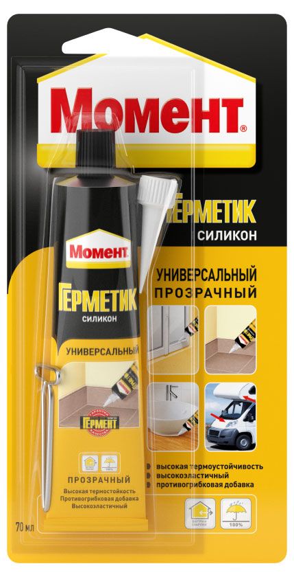 Герметик силиконовый Момент Гермент универсальный прозрвчный, 70 мл