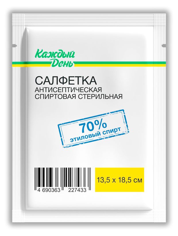 Салфетка Каждый день антисептическая 70%, 135х185 мм, 1 шт