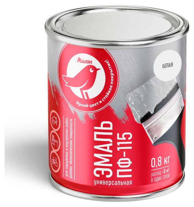 Эмаль АШАН Красная птица ПФ-115 белая, 800 г