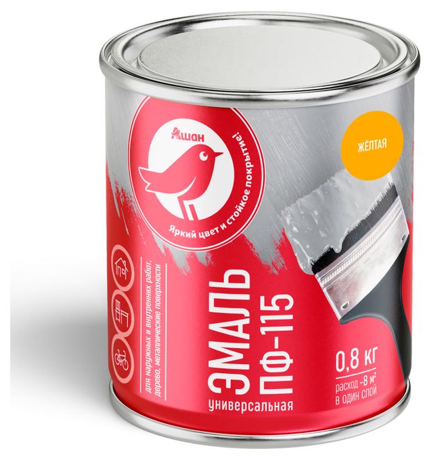 Эмаль АШАН Красная птица ПФ-115 желтая 800 г 200₽