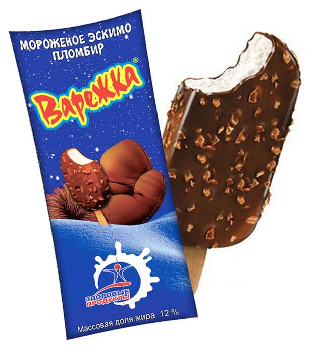 Мороженое пломбир Здоровые продукты Варежка эскимо в шоколадной глазури с арахисом БЗМЖ, 60 г